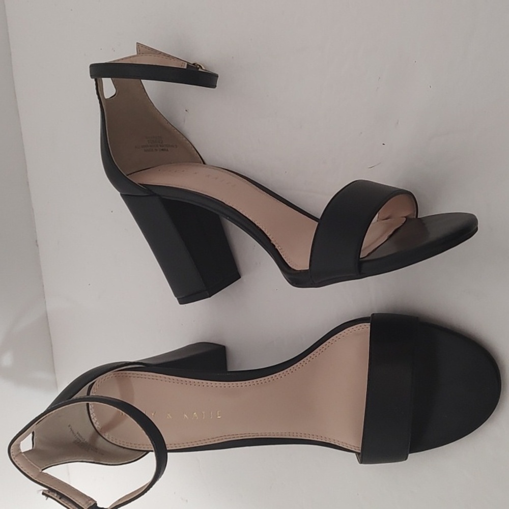 Black Faux Leather Kelly & Katie Ankle Wrap Heels Open Toe Sz 10